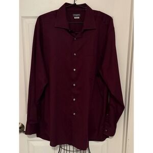 Van Heusen Flex Mens XXL 18 34/35 Burgundy Regular Fit Stretch Dress Shirt